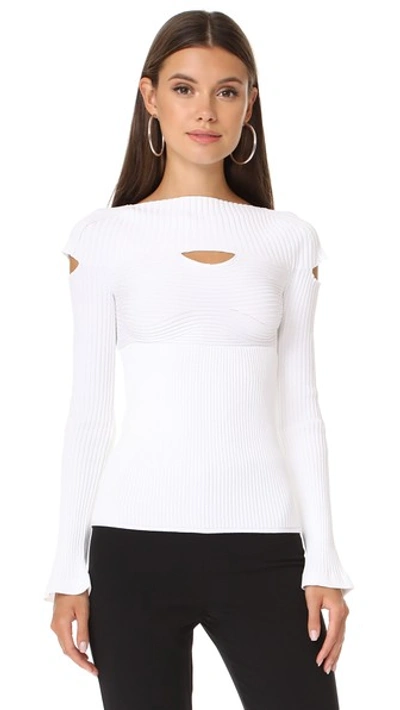 Cushnie Et Ochs Boat Neck Top With Cutouts In White