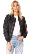 Alpha Industries B-15 Slim Fit Bomber With Faux Fur Collar In Black