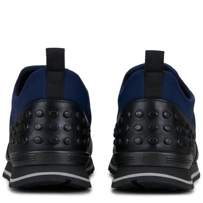 Shop Tod's Ons In Scuba Effect Fabric And Leather In Blue/black