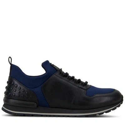 Shop Tod's Ons In Scuba Effect Fabric And Leather In Blue/black