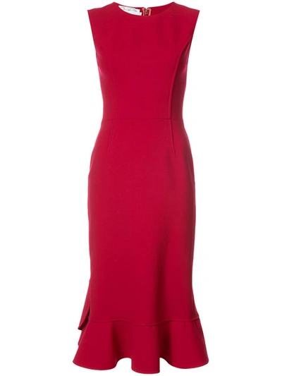 Oscar De La Renta Sleeveless Flounce-hem Sheath Dress, Dark Red In Garnet