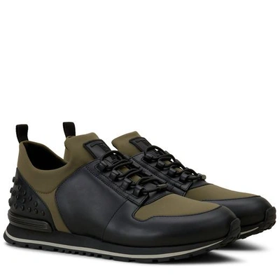 Shop Tod's Ons In Scuba Effect Fabric And Leather In Green/black