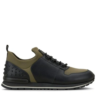 Shop Tod's Ons In Scuba Effect Fabric And Leather In Green/black