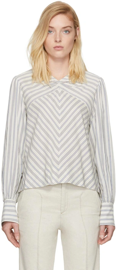 Shop Isabel Marant Ivory And Blue Striped Val Blouse In 30bu Blue