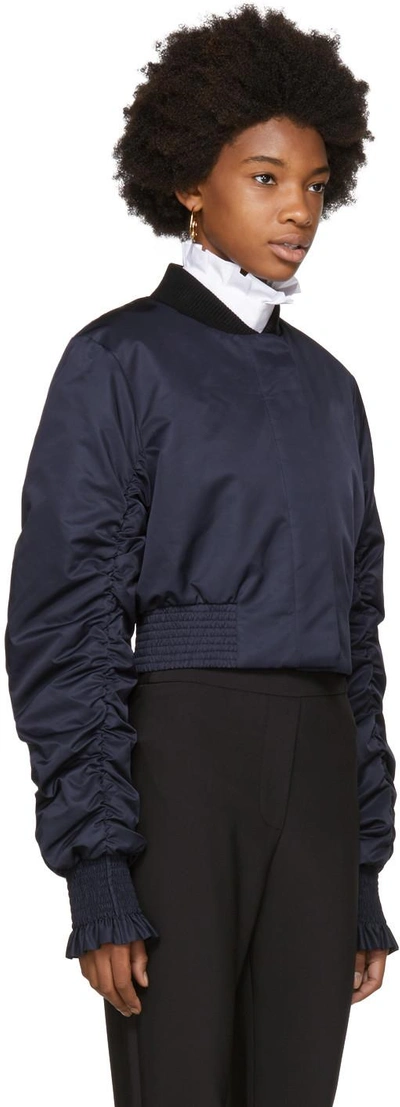 Shop Ellery Navy Cropped Minnie Bomber Jacket