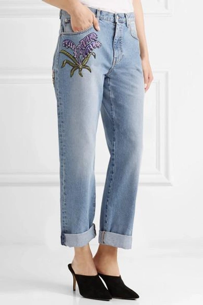 Shop Alexander Mcqueen Floral-embroidered Boyfriend Jeans