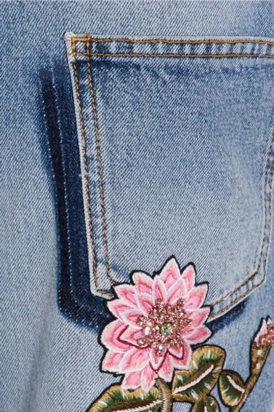 Shop Alexander Mcqueen Floral-embroidered Boyfriend Jeans