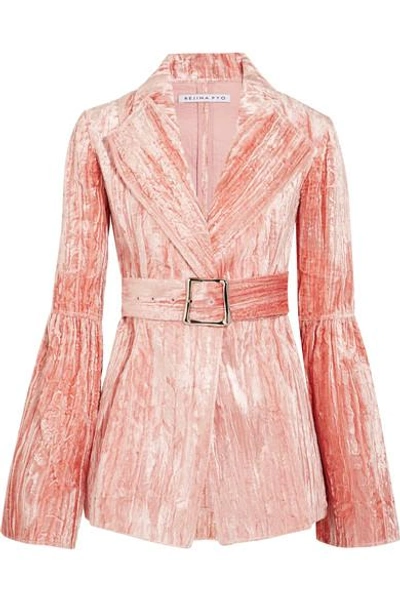 Shop Rejina Pyo Claire Belted Crushed-velvet Jacket In Pink