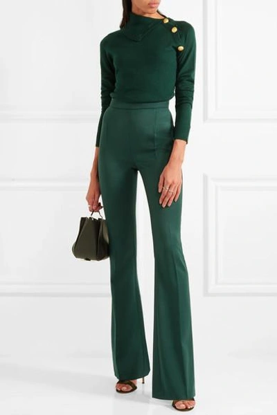 Shop Pierre Balmain Wool-twill Flared Pants In Green