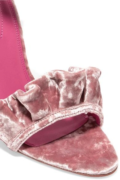 Shop Oscar Tiye Antoinette Ruffled Crushed-velvet Sandals