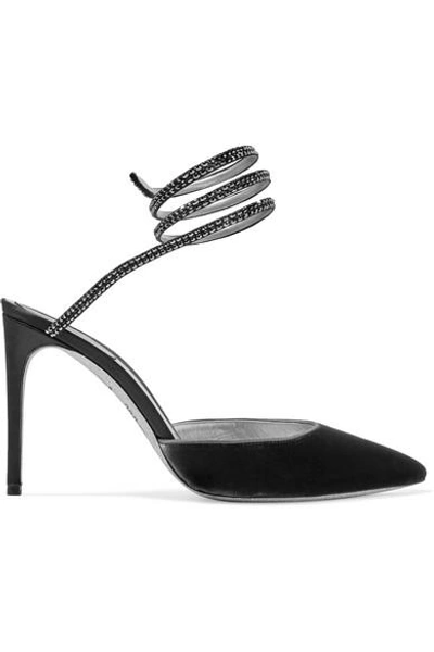 Shop René Caovilla Crystal-embellished Velvet Pumps In Dark Gray