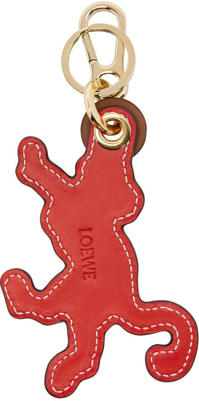 Shop Loewe Tan And Red Leather Monkey Charm Keychain In 2920 Tan/wh