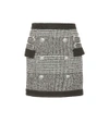 Balmain Jersey-trimmed Button-embellished Tweed Mini Skirt In Eoir