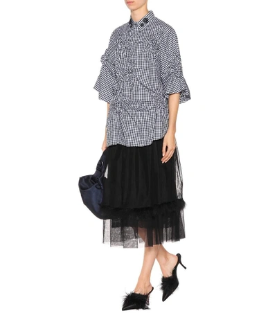 Shop Simone Rocha Feather-trimmed Mesh Skirt In Llack