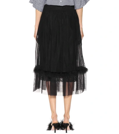 Shop Simone Rocha Feather-trimmed Mesh Skirt In Llack