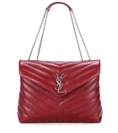 Saint Laurent Medium Loulou Calfskin Leather Shoulder Bag - Burgundy In Palissaedre