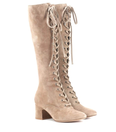 Gianvito Rossi Suede Lace-up Boots In Beige