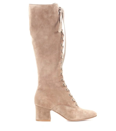 Shop Gianvito Rossi Suede Lace-up Boots In Beige