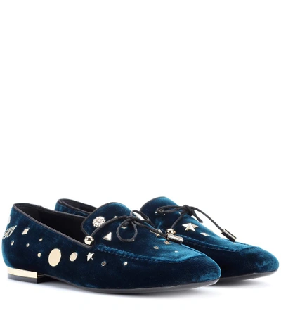 Roger Vivier Astre Studs Loafers In Velvet In Blue, Gold
