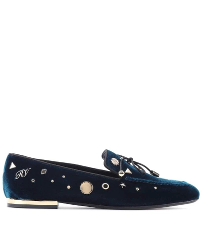 Shop Roger Vivier Astre Velvet Loafers In Blue