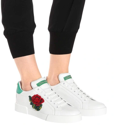 Shop Dolce & Gabbana Embellished Leather Sneakers In White