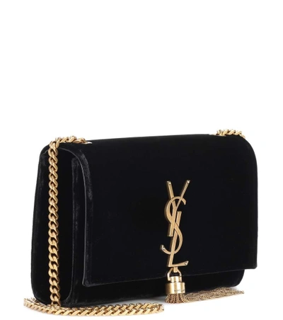 Shop Saint Laurent Kate Tassel Velvet Shoulder Bag In Eero