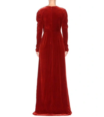 Shop Gucci Embellished Velvet Gown In Red