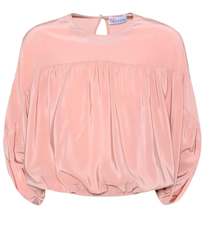 Red Valentino Gathered Silk Crepe De Chine Batwing Blouse In Pink