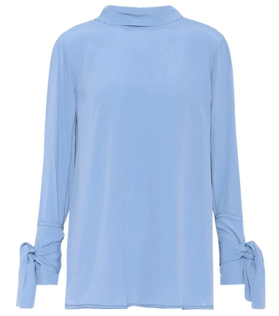 Marni Crepe Top W/ Bow, Sky Blue In Blue
