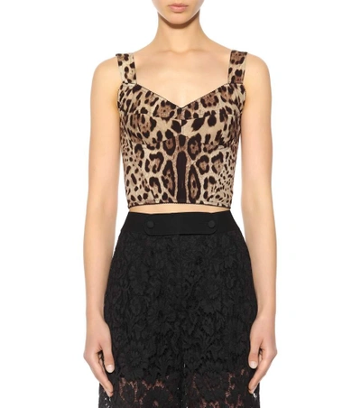 Shop Dolce & Gabbana Leopard-printed Silk Crop Top