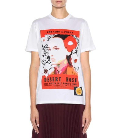 Shop Prada Printed Cotton T-shirt In Liaeco