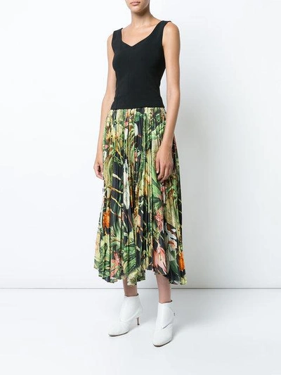 Shop Adam Lippes Orchid Printed Voile Pleated Midi Skirt