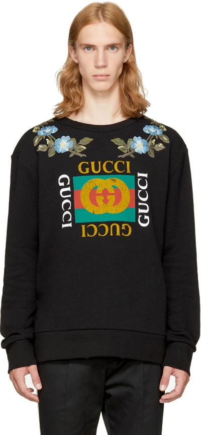 Shop Gucci Black Loved Logo Sweatshirt In 1508 Black/green/red