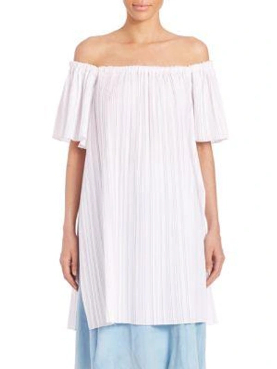 Shop Adam Lippes Pleated Off-the-shoulder Tunic In White