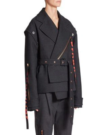 Shop Proenza Schouler Short Asymmetric Coat In Charcoal