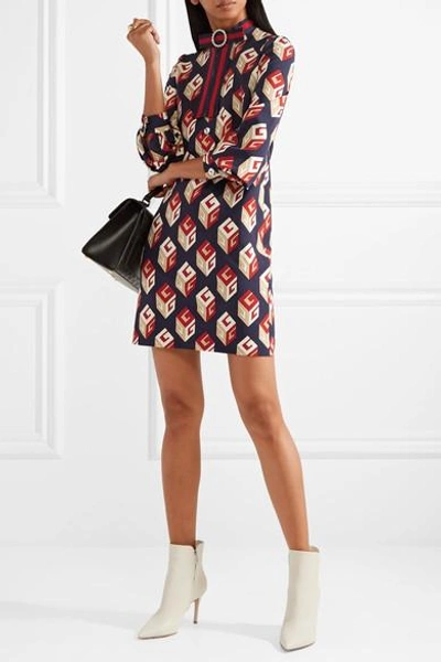 Shop Gucci Embellished Printed Stretch-jersey Mini Dress