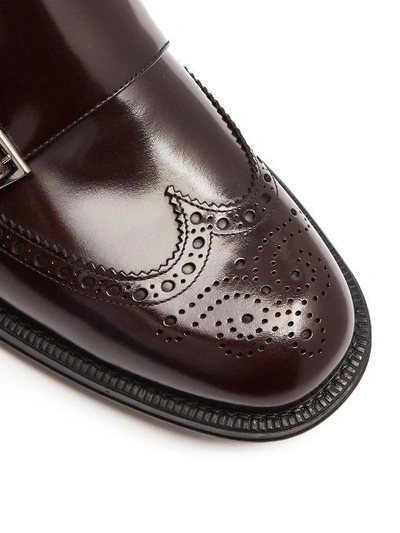 Prada Double Monk-strap Leather Shoes In Burgundy | ModeSens