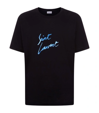 Shop Saint Laurent Metallic Logo T-shirt In Black