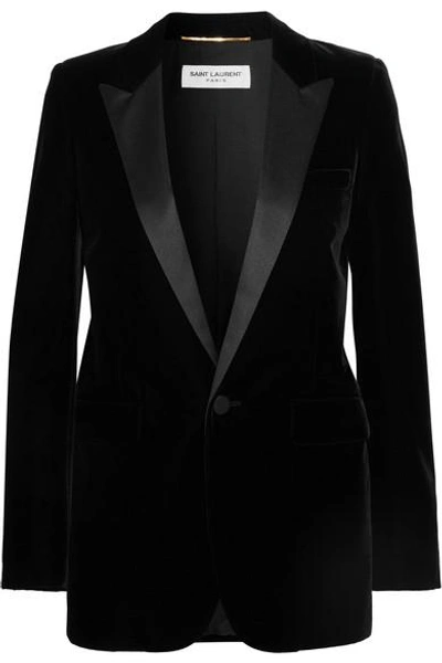 Shop Saint Laurent Satin-trimmed Velvet Tuxedo Blazer In Black