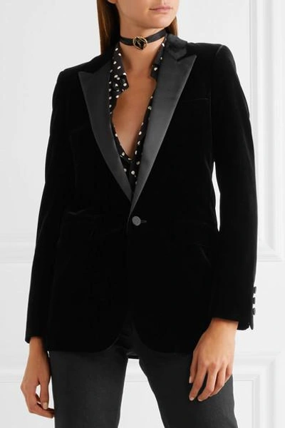 Shop Saint Laurent Satin-trimmed Velvet Tuxedo Blazer In Black