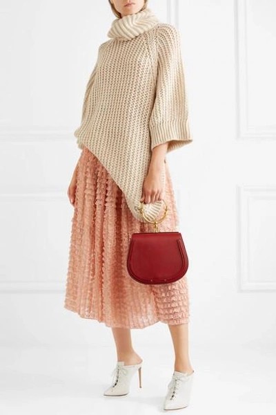 Shop Chloé Ruffled Lace-trimmed Silk-organza Midi Skirt In Peach