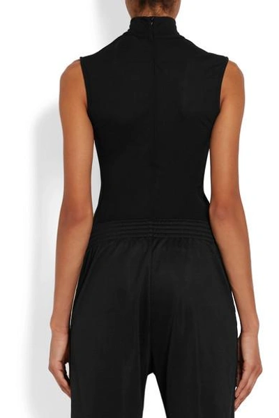 Shop Givenchy Faux Leather-appliquéd Tulle Bodysuit