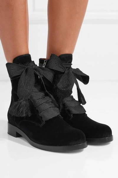 Shop Chloé Harper Velvet Ankle Boots In Black