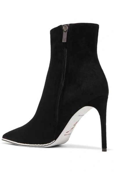 Shop René Caovilla Faux Pearl-embellished Suede Ankle Boots In Black