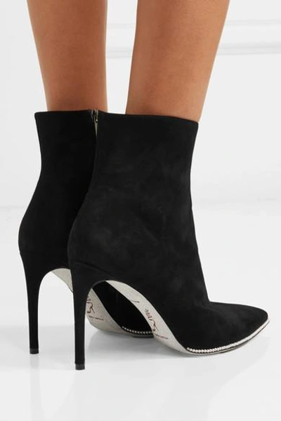 Shop René Caovilla Faux Pearl-embellished Suede Ankle Boots In Black