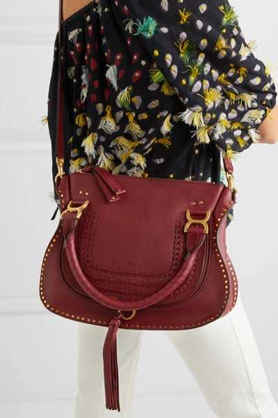 Shop Chloé The Marcie Medium Textured-leather Tote In Burgundy