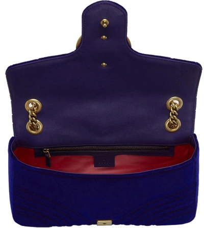 Shop Gucci Blue Velvet Medium Gg Marmont 2.0 Bag