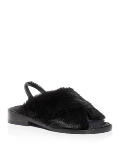 Shop Robert Clergerie Bloss Rabbit Fur Slingback Sandals In Black