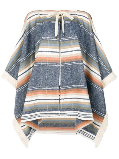 See By Chloé Fringe-trimmed Striped Canvas Poncho In Multicolor