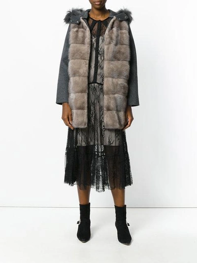 Shop P.a.r.o.s.h . Fur Panelled Jacket - Grey